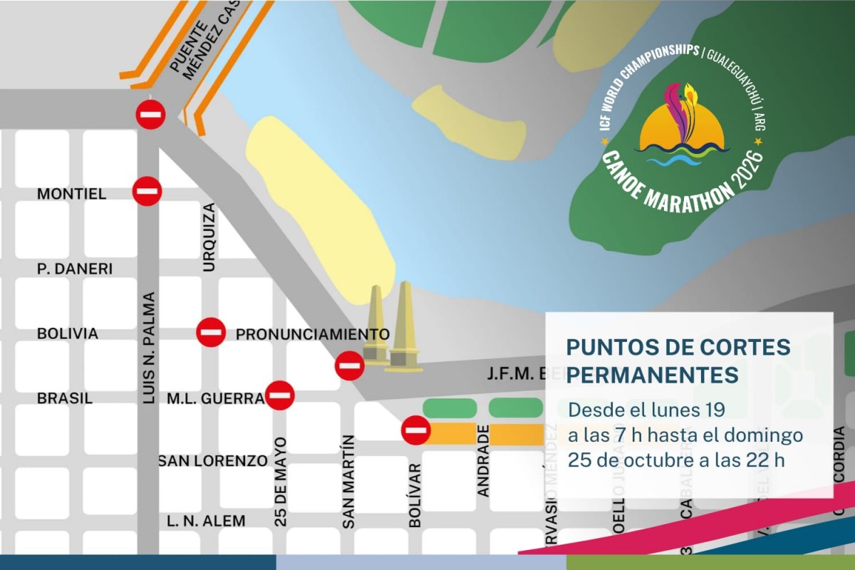 Desde el lunes 19 de octubre habrá cortes de calles por el Mundial de Canotaje